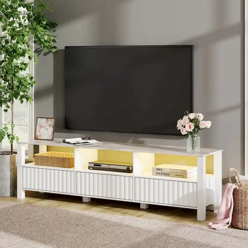 Meuble TV avec bande lumineuse LED et meuble de rangement