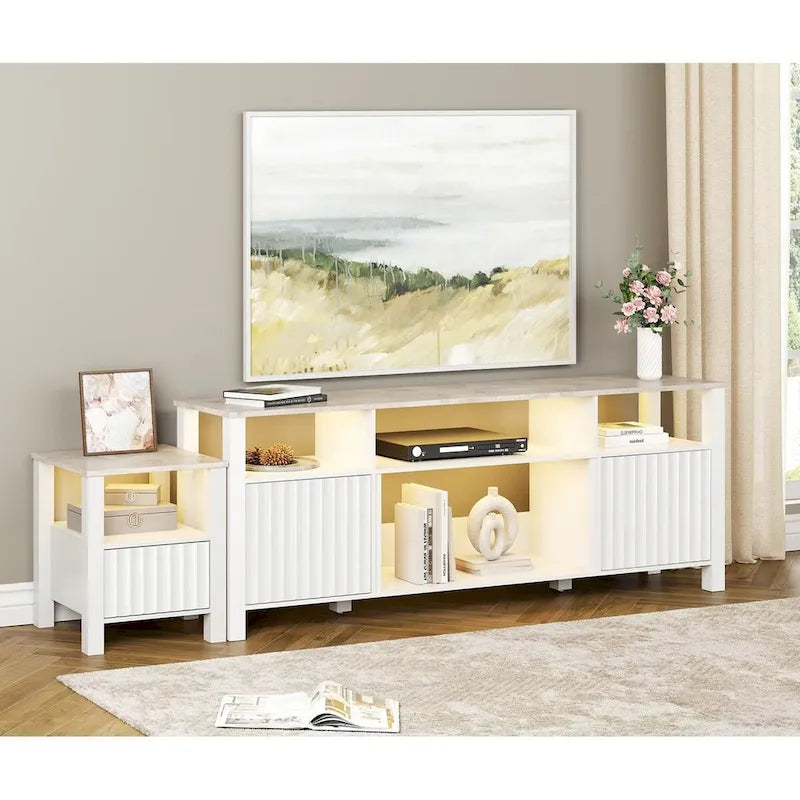 Meuble TV avec bande lumineuse LED et meuble de rangement