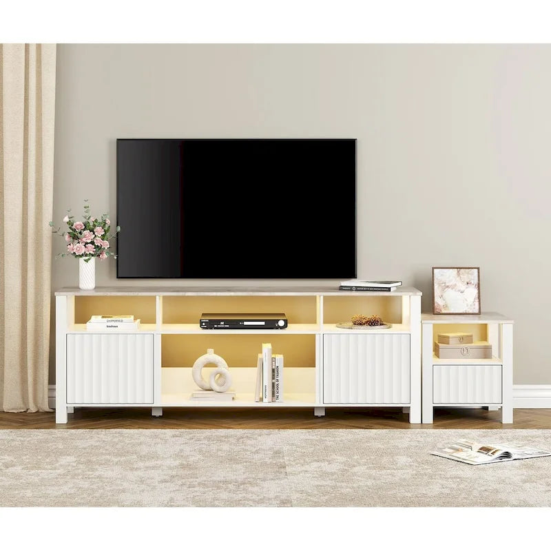 Meuble TV avec bande lumineuse LED et meuble de rangement