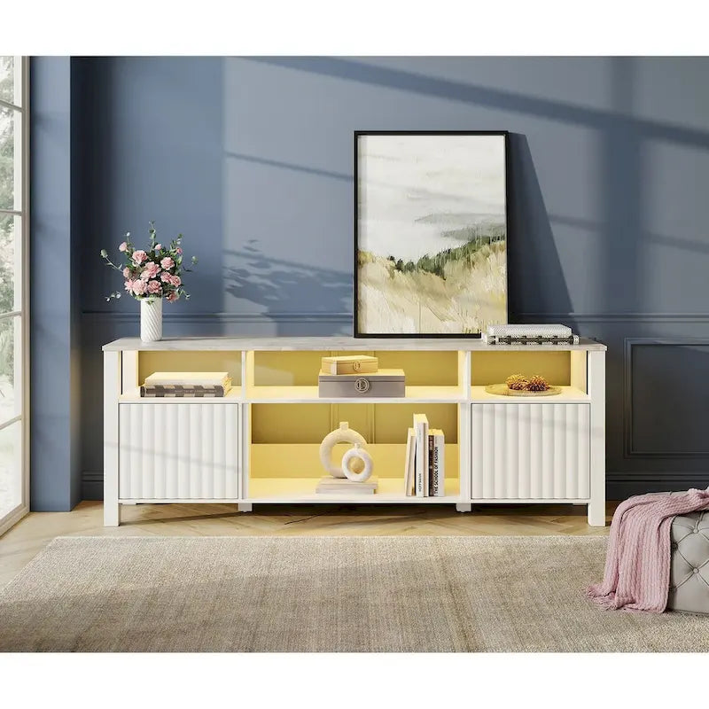 Meuble TV avec bande lumineuse LED et meuble de rangement