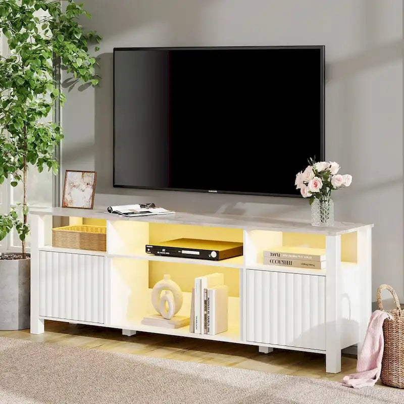 Meuble TV avec bande lumineuse LED et meuble de rangement