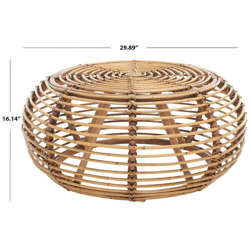 Table basse ronde en rotin, 76 cm l. x 76 cm P. x 41 cm H., fini brun miel