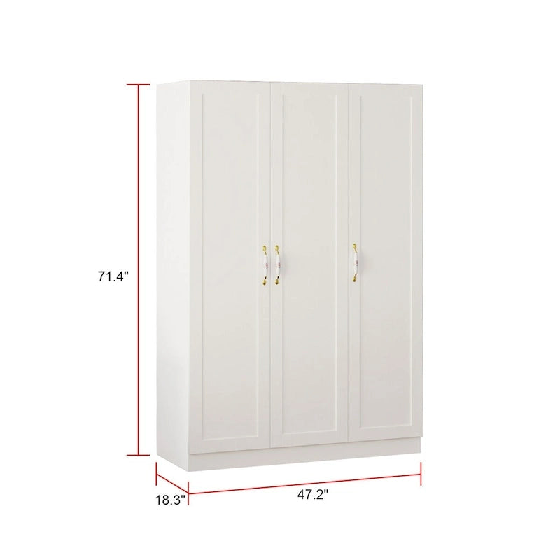 47.2W Armoire à trois portes, deux tringles et poignées florales