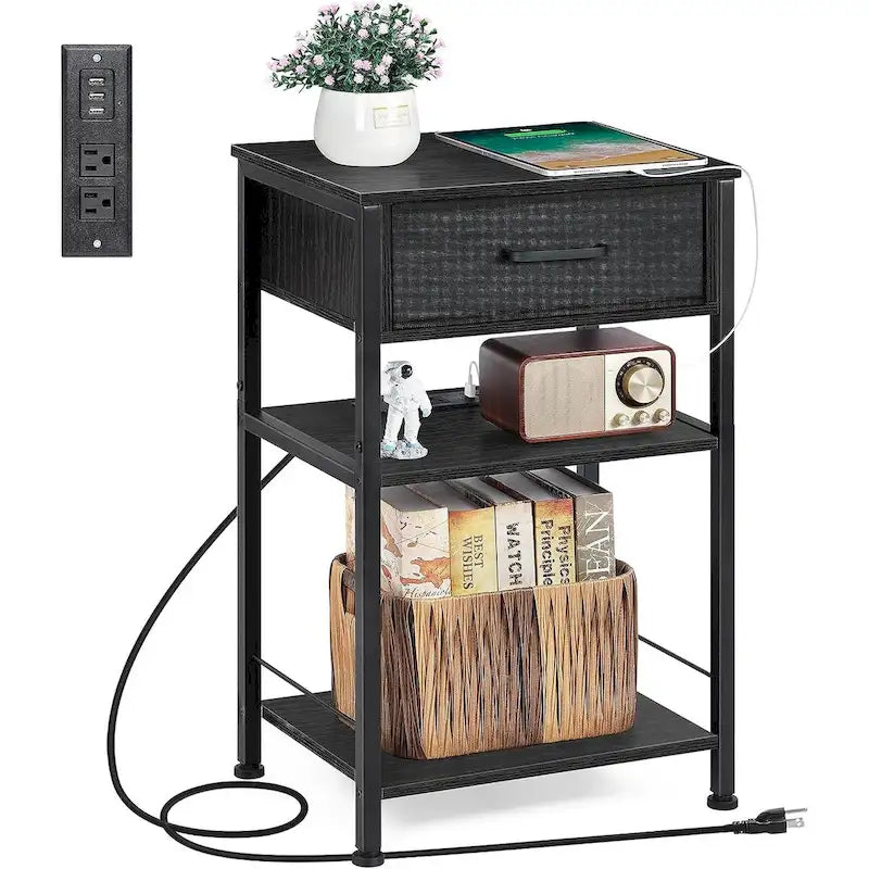 Table de chevet à 3 niveaux avec station de recharge