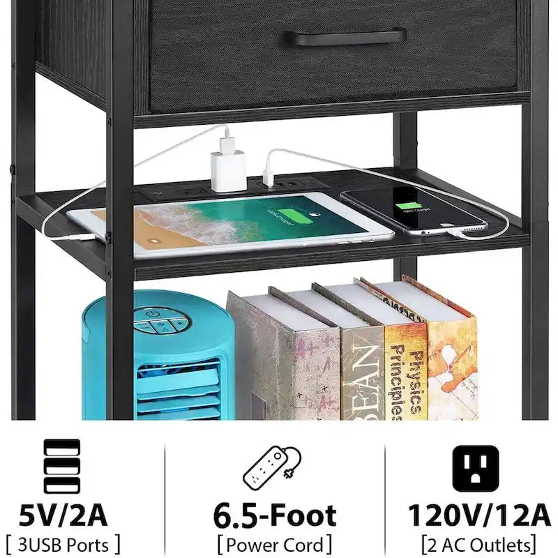 Table de chevet à 3 niveaux avec station de recharge
