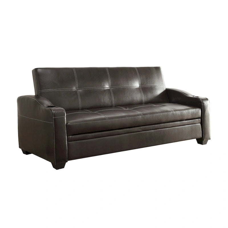 Canapé-lit inclinable de 83 pouces avec porte-gobelets, en similicuir capitonné marron