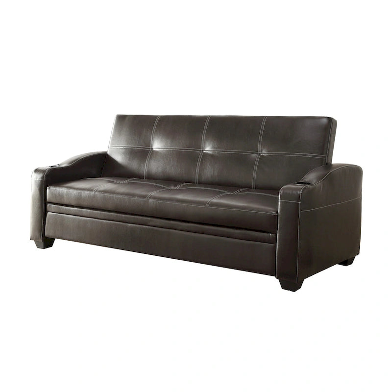 Canapé-lit inclinable de 83 pouces avec porte-gobelets, en similicuir capitonné marron