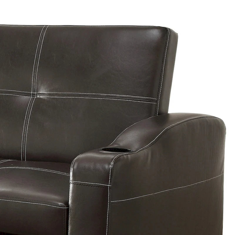 Canapé-lit inclinable de 83 pouces avec porte-gobelets, en similicuir capitonné marron