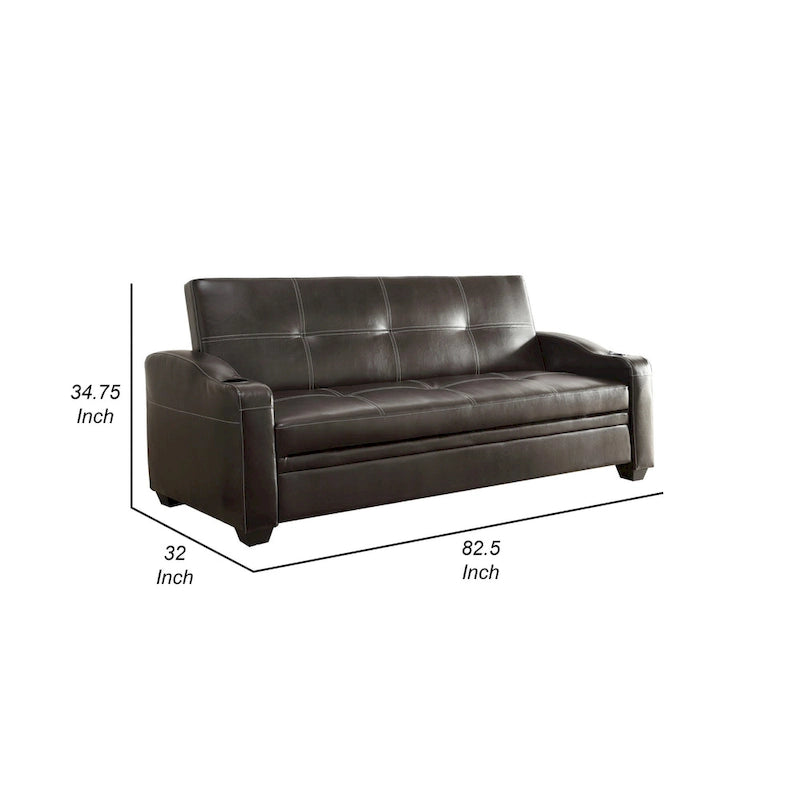 Canapé-lit inclinable de 83 pouces avec porte-gobelets, en similicuir capitonné marron