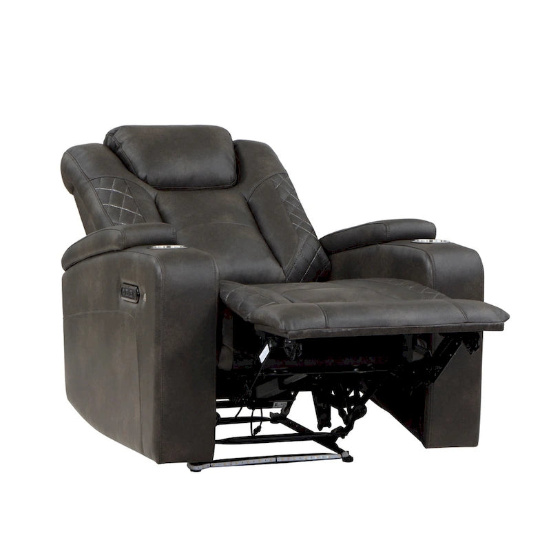 Fauteuil inclinable électrique de 40 po, similicuir gris marron, LED, USB, porte-gobelets