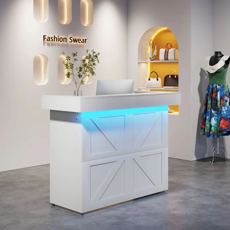 Comptoir d'accueil LED avec 2 passe-câbles