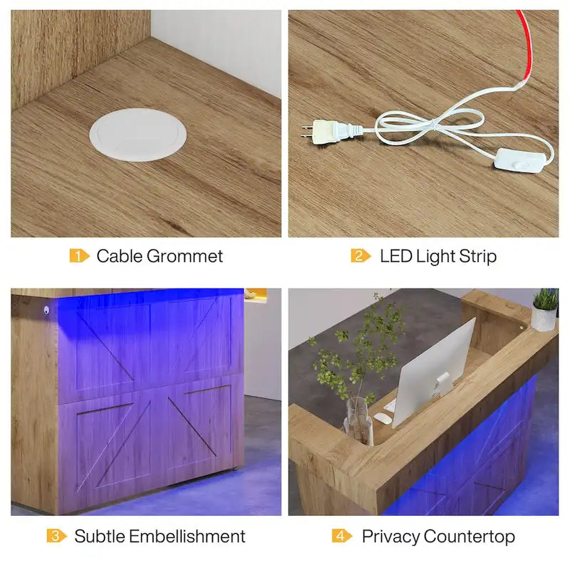 Comptoir d'accueil LED avec 2 passe-câbles
