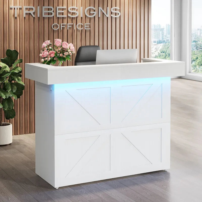 Comptoir d'accueil LED avec 2 passe-câbles