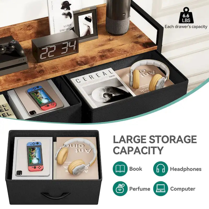 Commode multimédia à 7 tiroirs avec station de charge et étagères