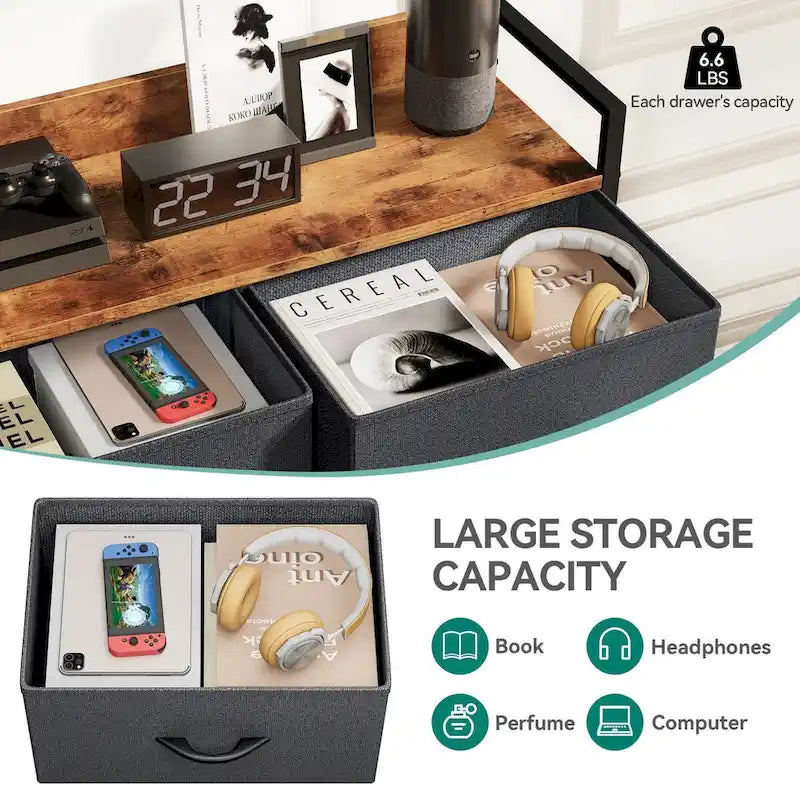Commode multimédia à 7 tiroirs avec station de charge et étagères