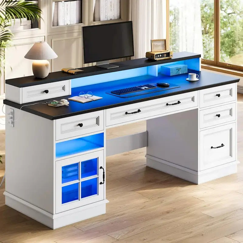 Bureau de direction avec tiroirs et armoire de rangement
