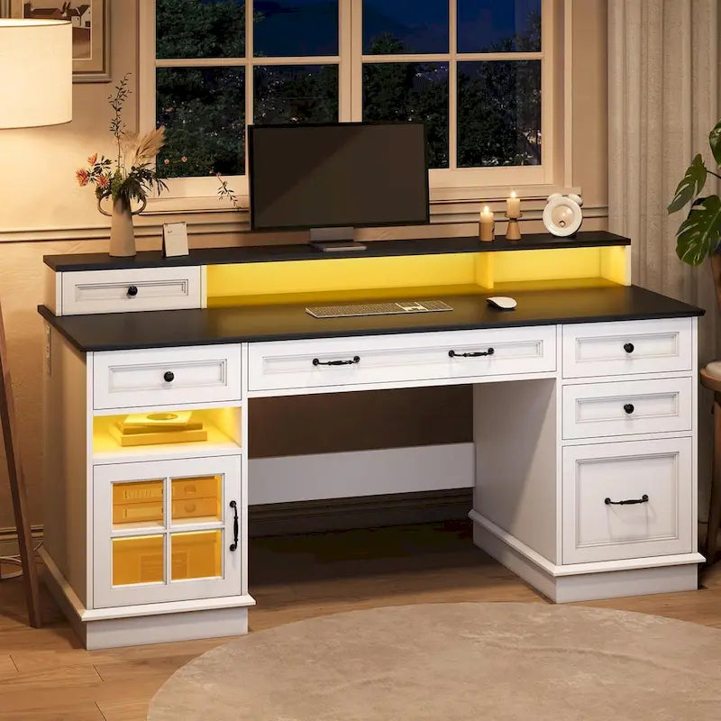 Bureau de direction avec tiroirs et armoire de rangement