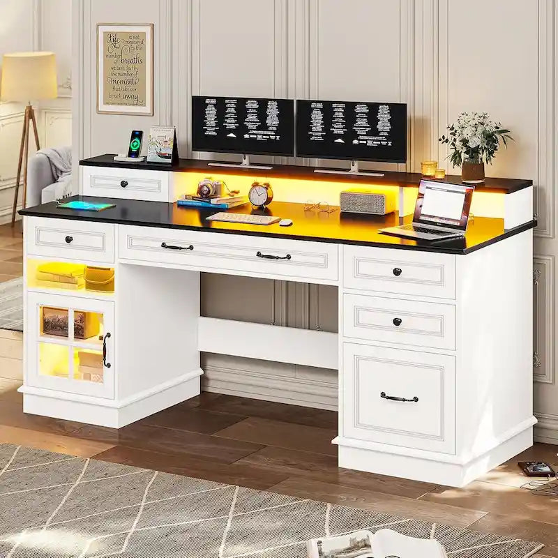 Bureau de direction avec tiroirs et armoire de rangement