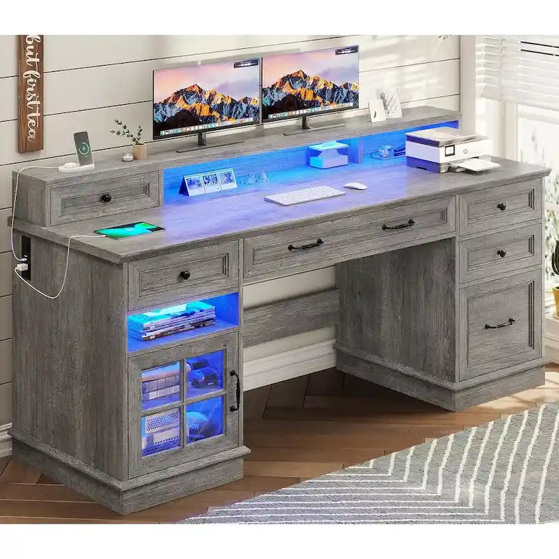 Bureau de direction avec tiroirs et armoire de rangement
