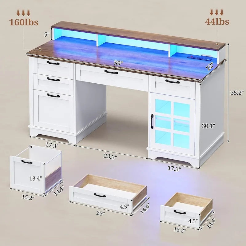 Bureau de direction avec tiroirs et armoire de rangement