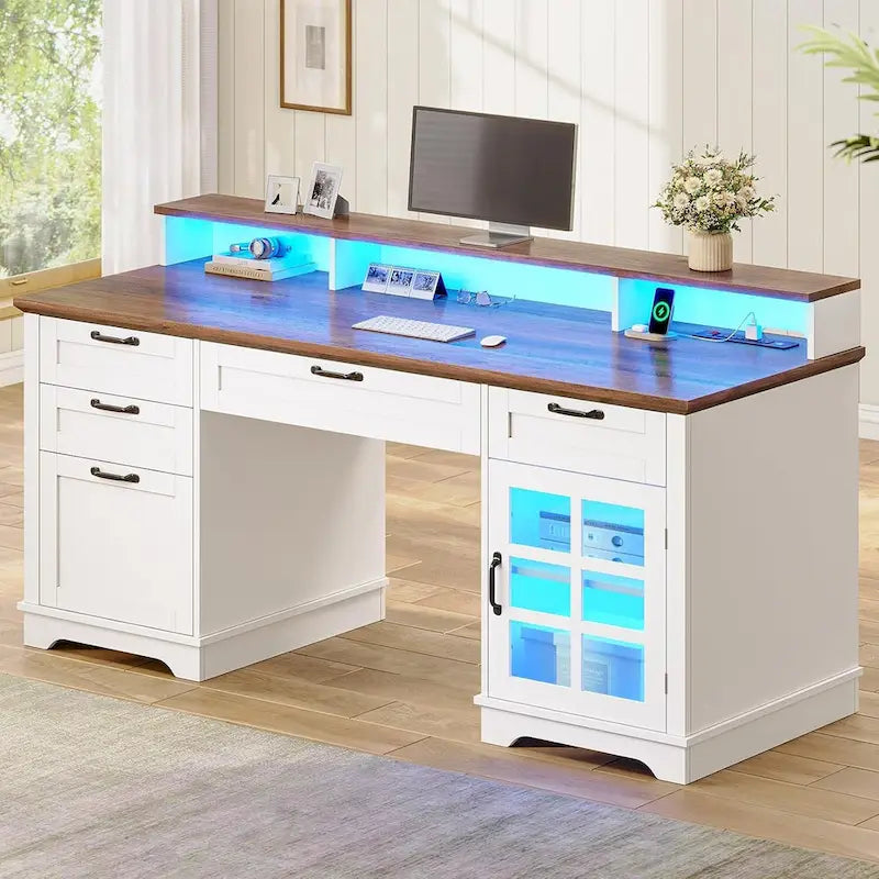 Bureau de direction avec tiroirs et armoire de rangement