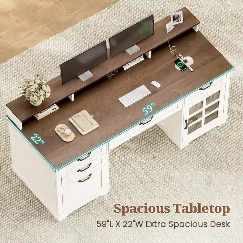 Bureau de direction avec tiroirs et armoire de rangement